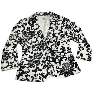 Harold's womens Blazer Black and White Floral Print casual 3/4 sleeve light sz 4